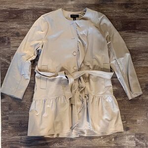 Halogen Beige Ruffle Front Trench Coat